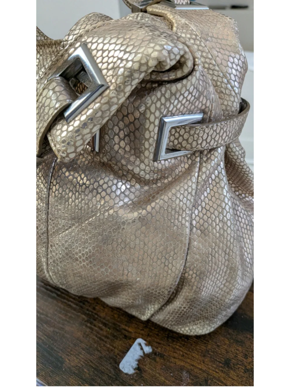 Michael Kors 'Carey Large' snake-embossed metallic leather shoulder tote.